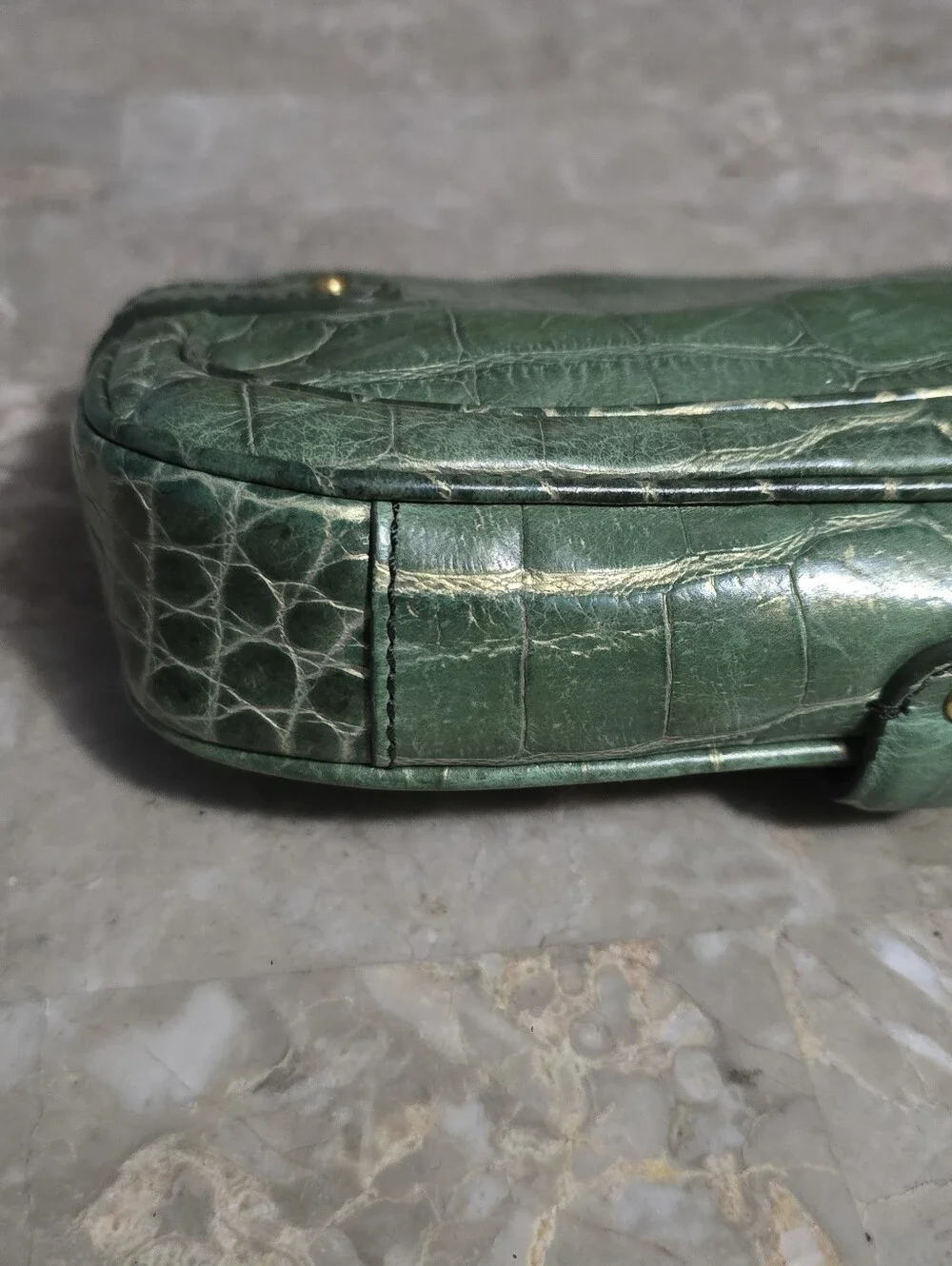 Cole Haan Green Crocodile Embossed Leather Large Wristlet/Mini Bag